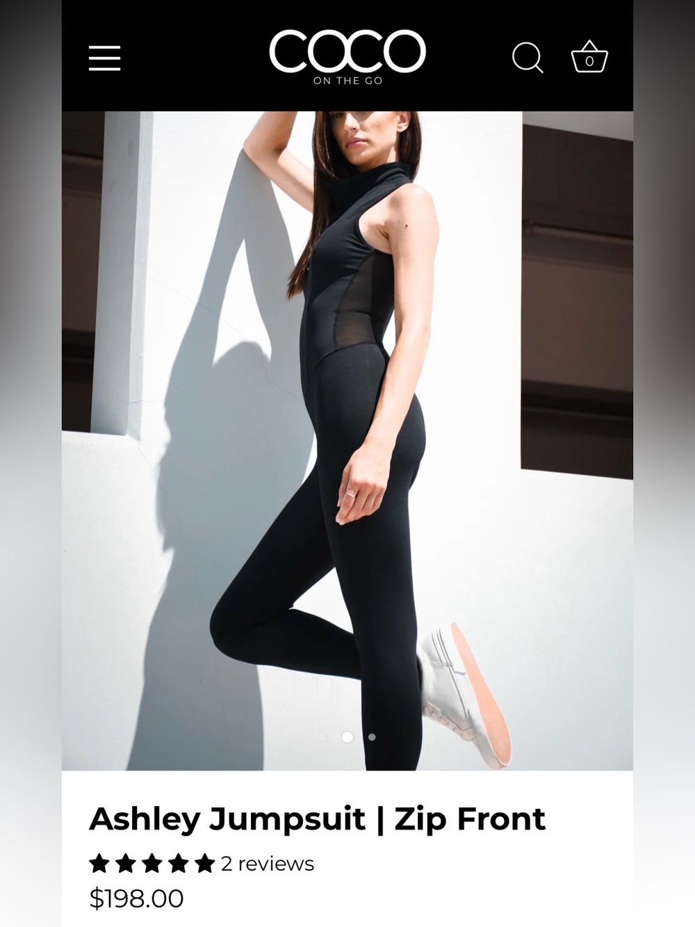 Coco On The Go Ashley Jumpsuit | Zip Front Mesh Back Black S Unitard